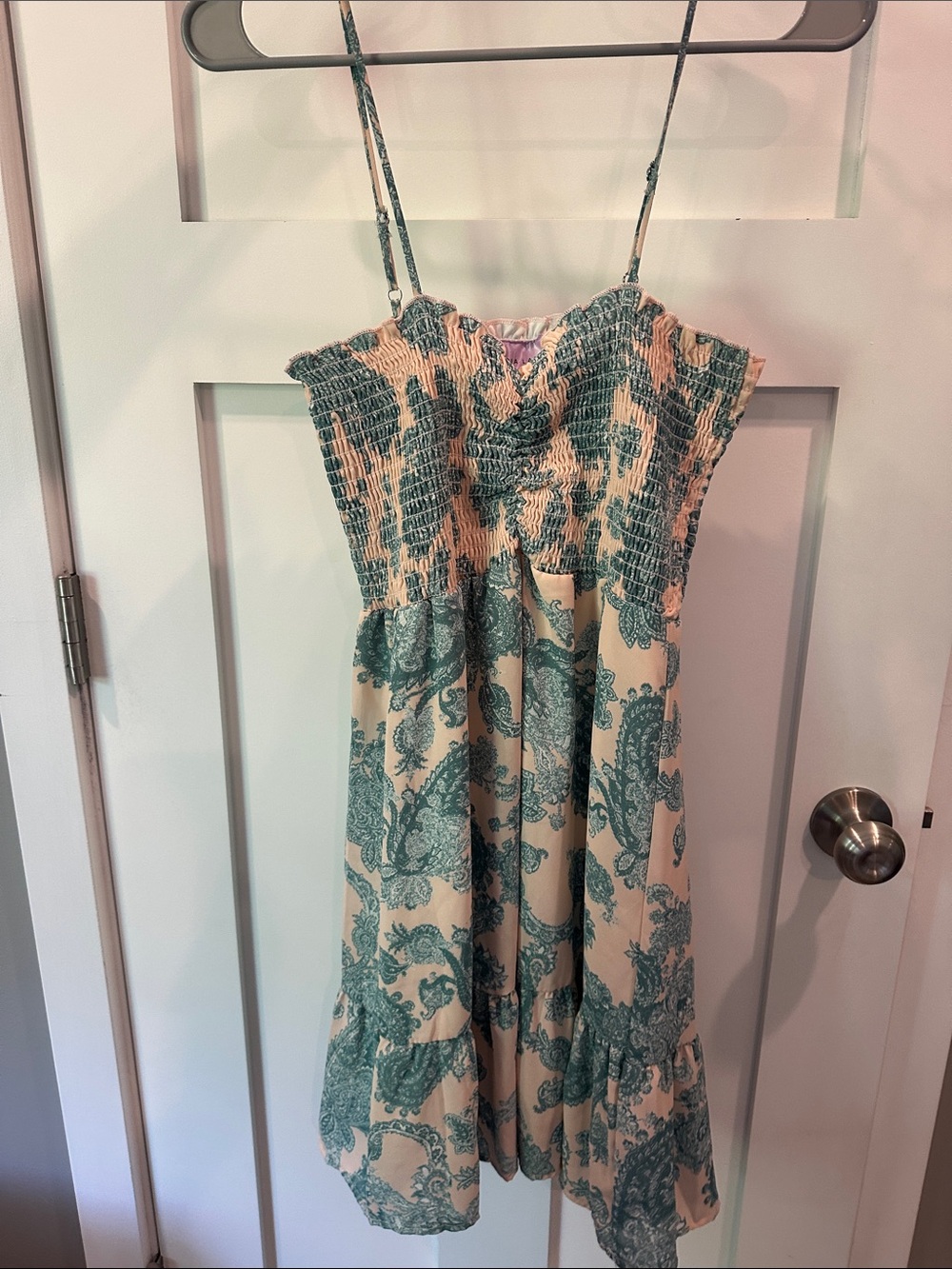 Cream Midi Sundress with Teal Paisley Print